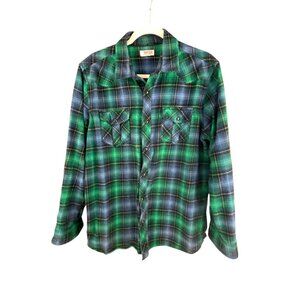 Route66 Mens Green & Blue Plaid Long Sleeve Cabin CoreButton-Up Shirt Casual Wes